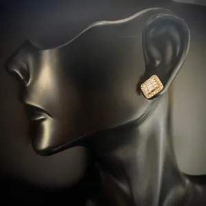 14K Yellow Gold Square Diamond Stud Earrings 0.74Ct / 2.1gr