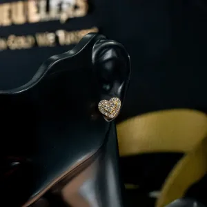 14K Yellow Gold Two Heart/Diamond Stud Earrings 1.10Ct / 2.3gr