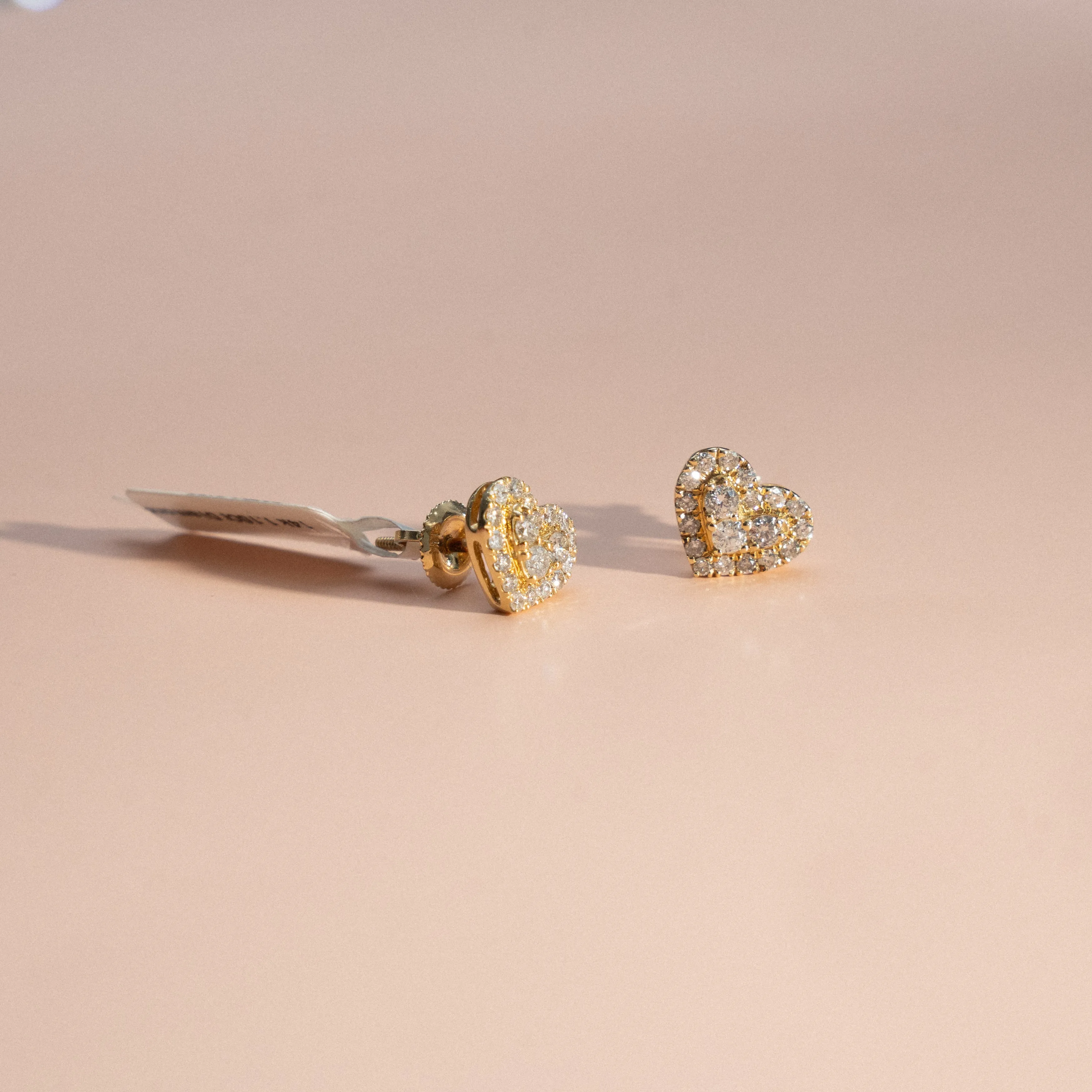 14K Yellow Gold Two Heart/Diamond Stud Earrings 1.10Ct / 2.3gr