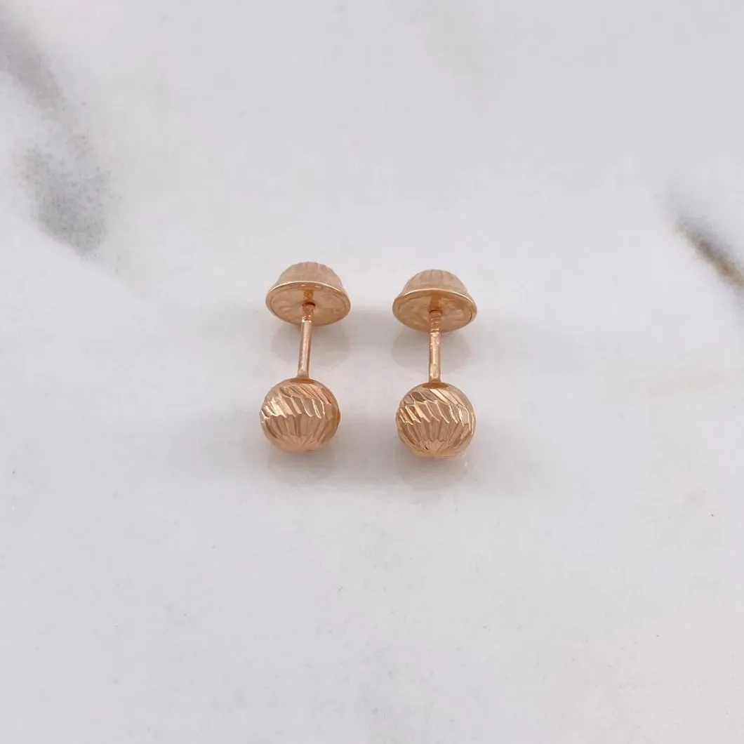 18K Rose Gold Diamond Cut Ball Stud Earrings / 0.55gr / 4mm