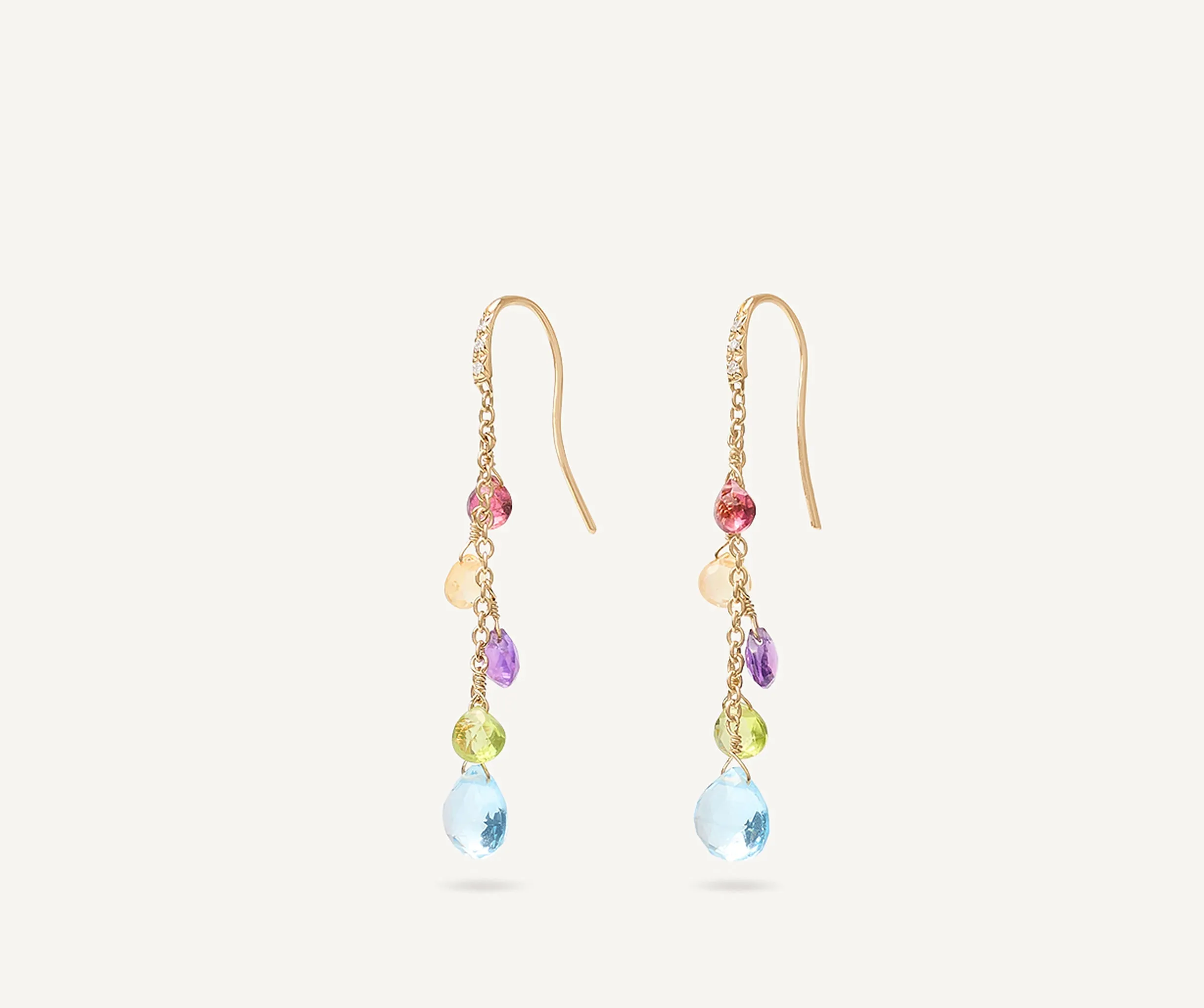 18K Yellow Gold Gemstone Earrings With Diamonds, Medium