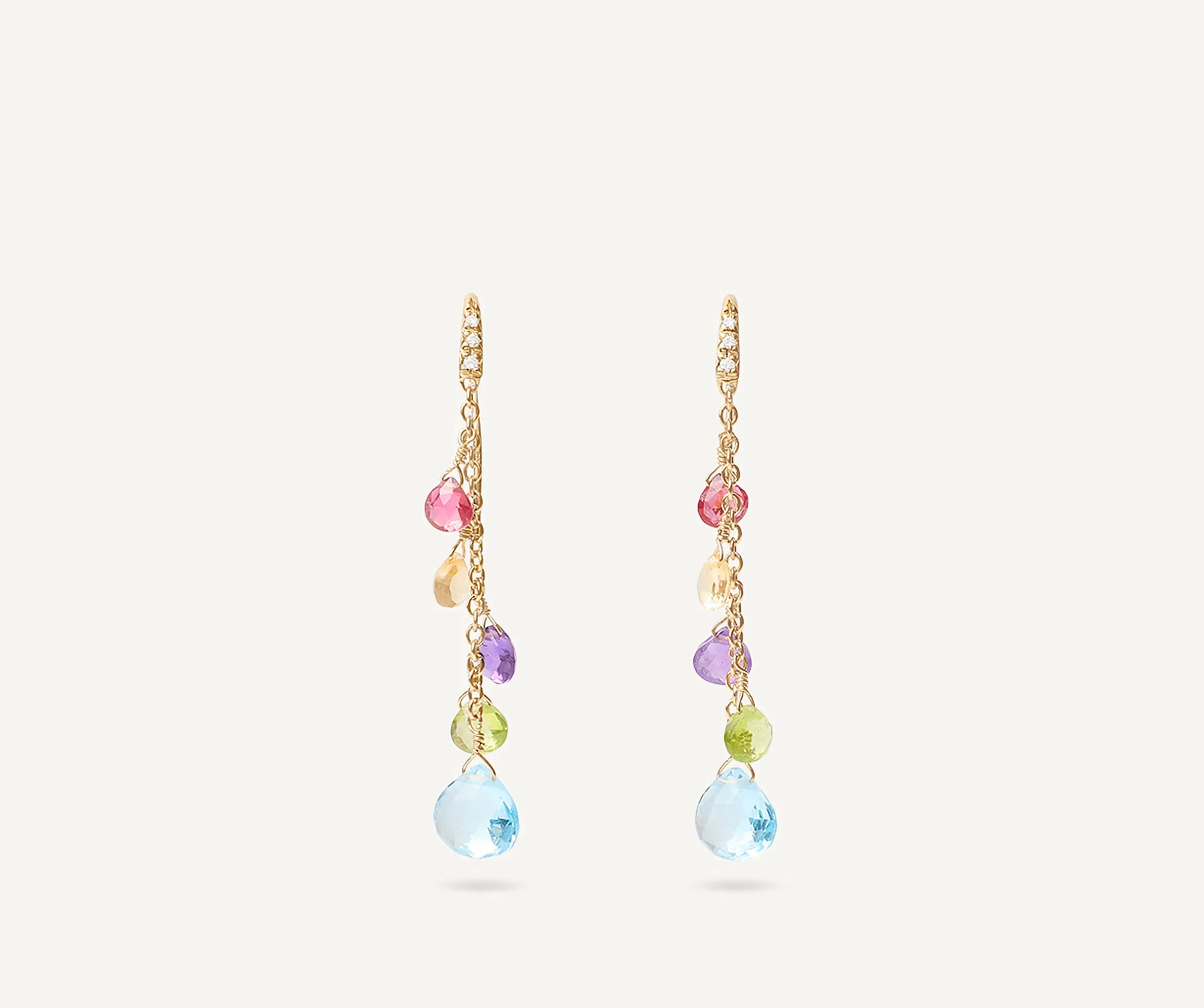 18K Yellow Gold Gemstone Earrings With Diamonds, Medium