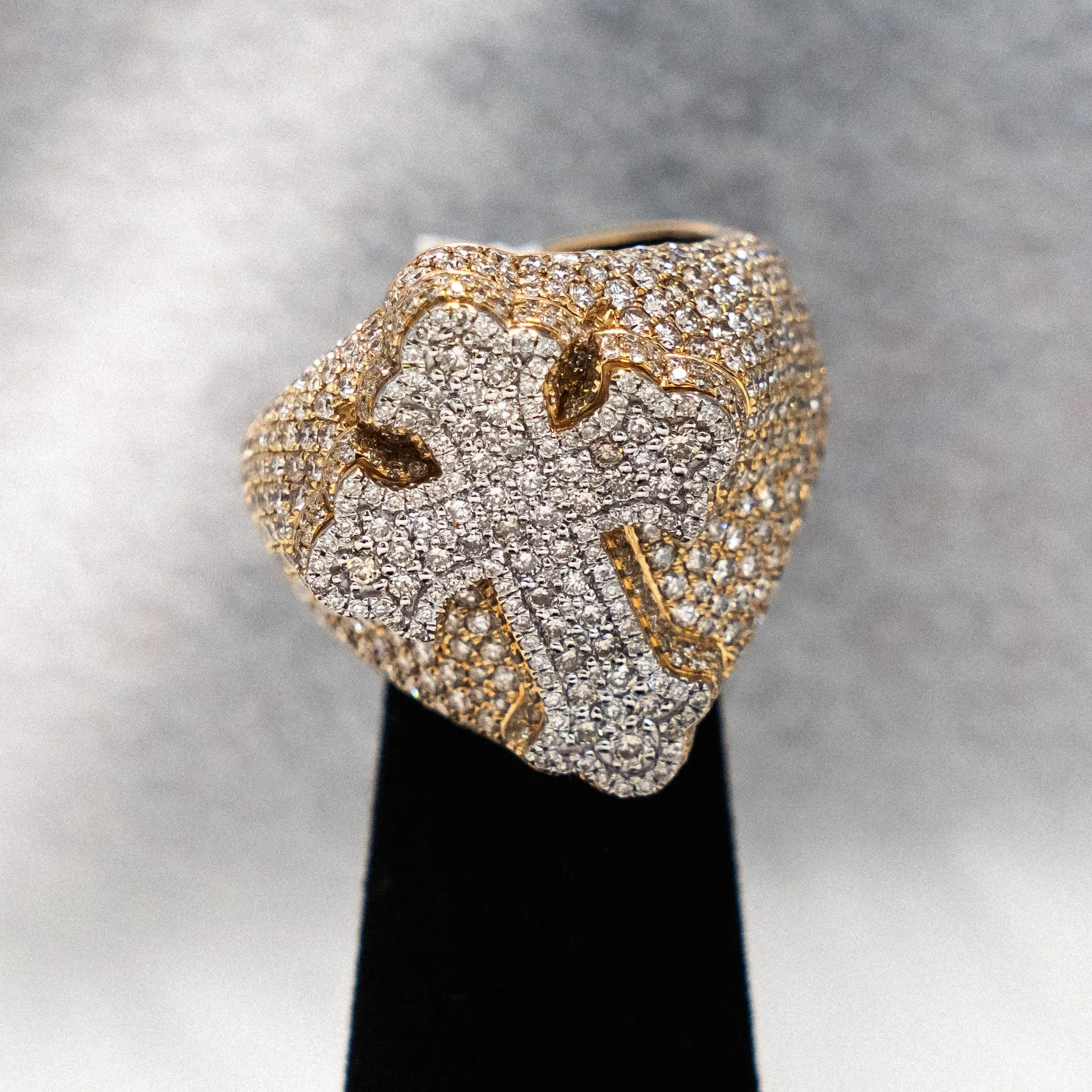 3D Cross Ring 14K Yellow Gold With Diamonds / 15.5gr / Size 10