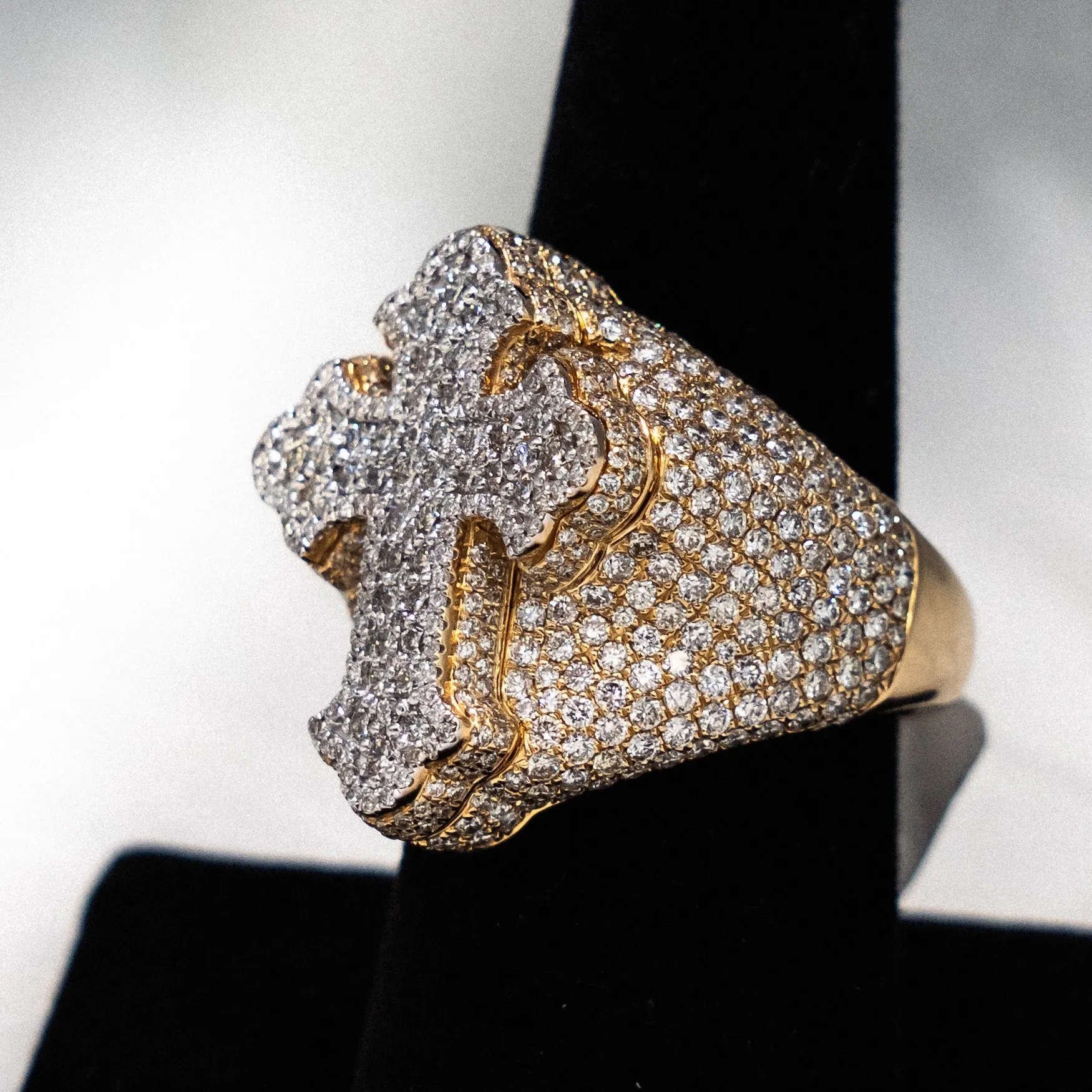 3D Cross Ring 14K Yellow Gold With Diamonds / 15.5gr / Size 10