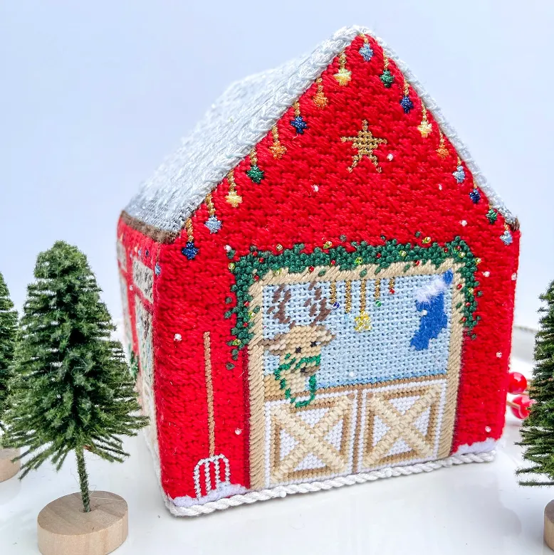 3D Reindeer Barn Needlepoint Canvas