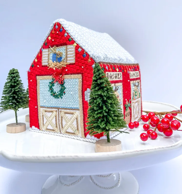 3D Reindeer Barn Needlepoint Canvas