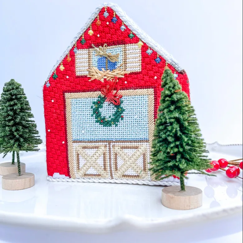 3D Reindeer Barn Needlepoint Canvas