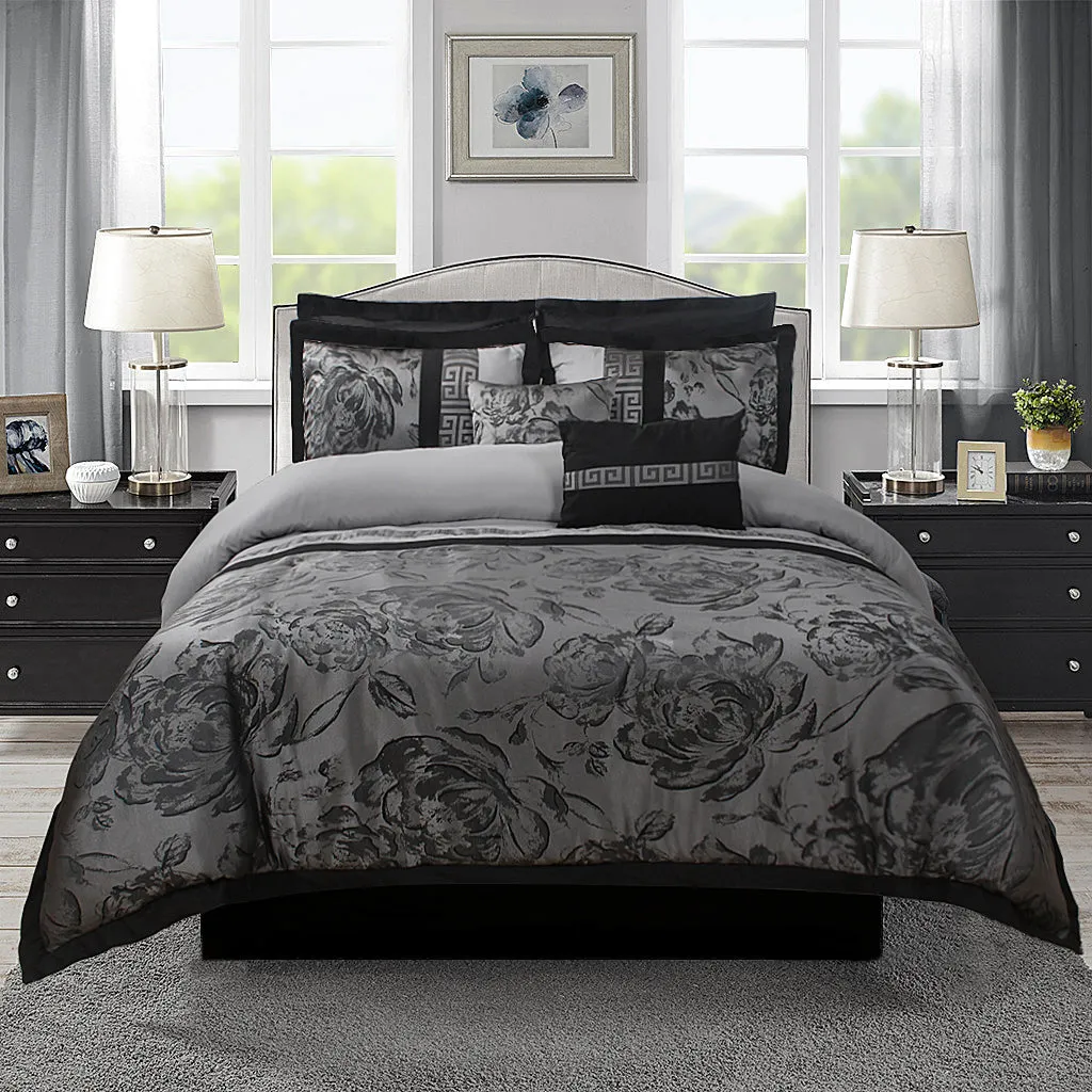 8 Piece Jacquard Fabric Patchwork Comforter Set Bed In A Bag-Tang