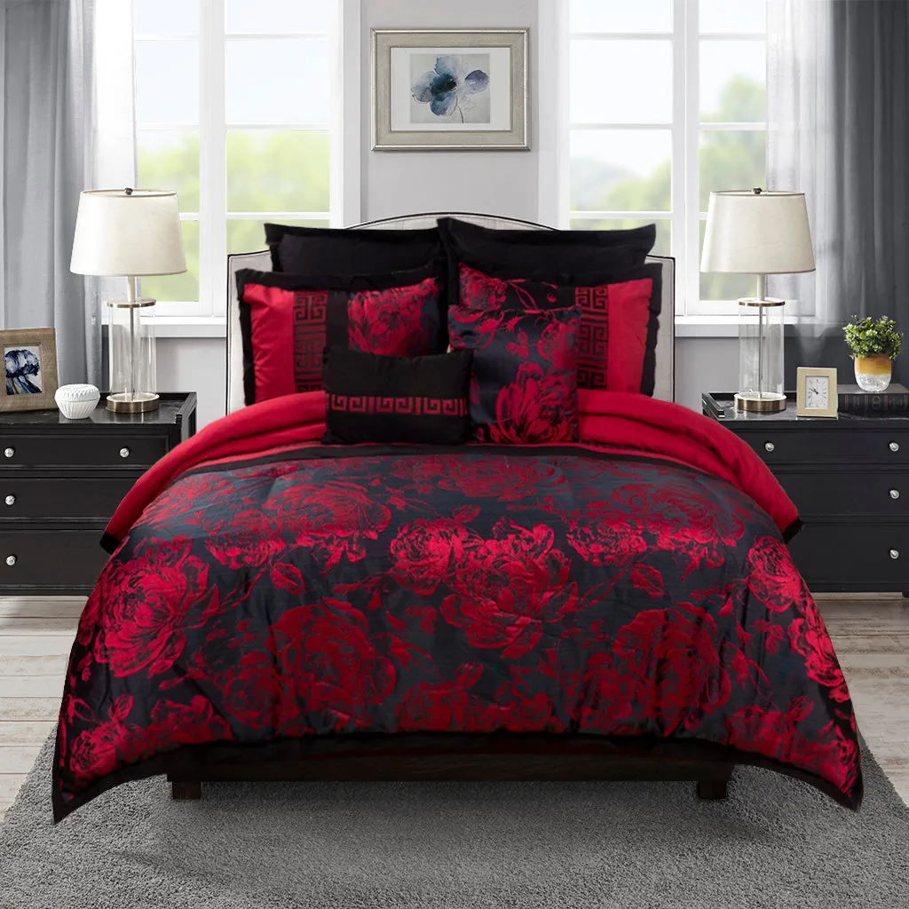 8 Piece Jacquard Fabric Patchwork Comforter Set Bed In A Bag-Tang