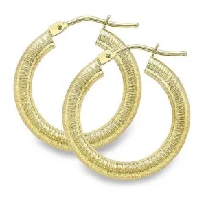 9ct Gold 15mm Brushed Wire Hoop Earrings