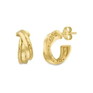9ct Gold 15mm Overlapping Half Hoop Earrings