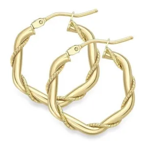 9ct Gold 15mm Rope Pattern Hoop Earrings