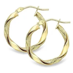 9ct Gold 20mm Sandblasted Round Hoop Earrings