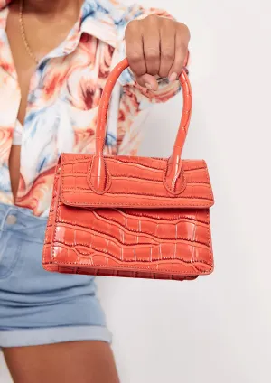 Abbie Orange Croc Print Vegan Leather Mini Bag