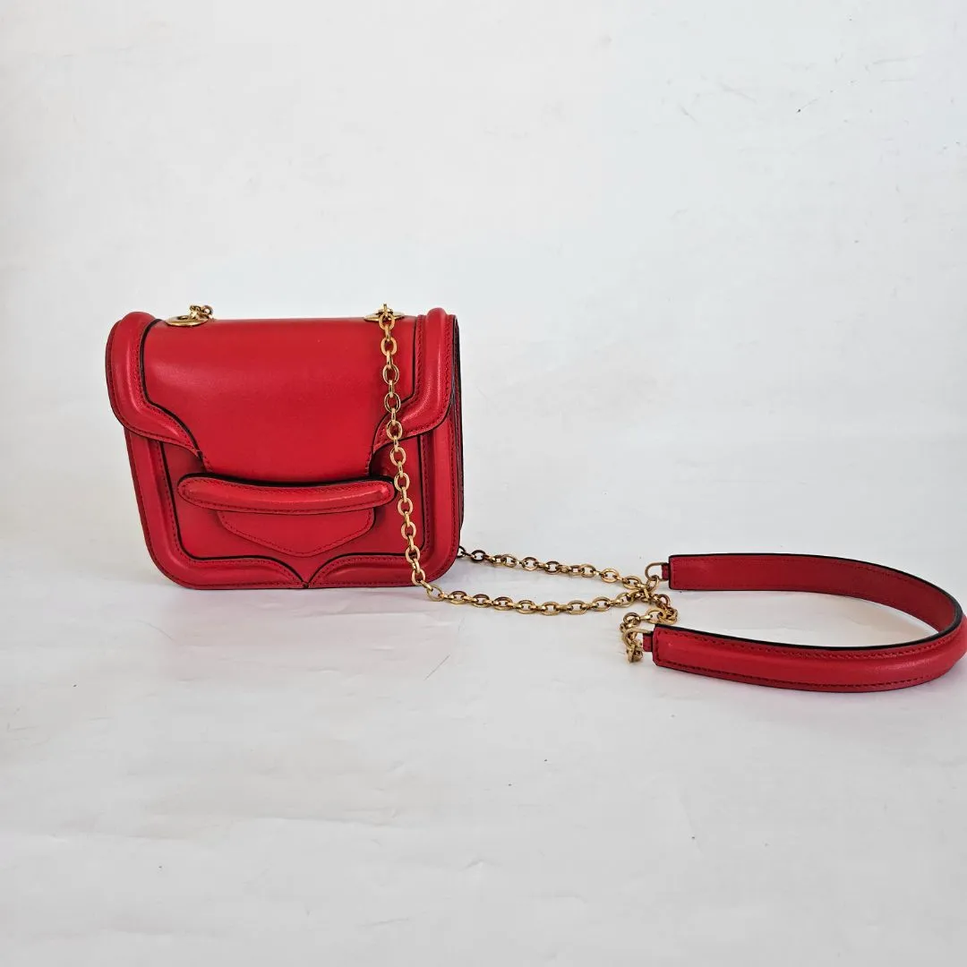Alexander McQueen Red Leather Mini Heroine Chain Crossbody Bag