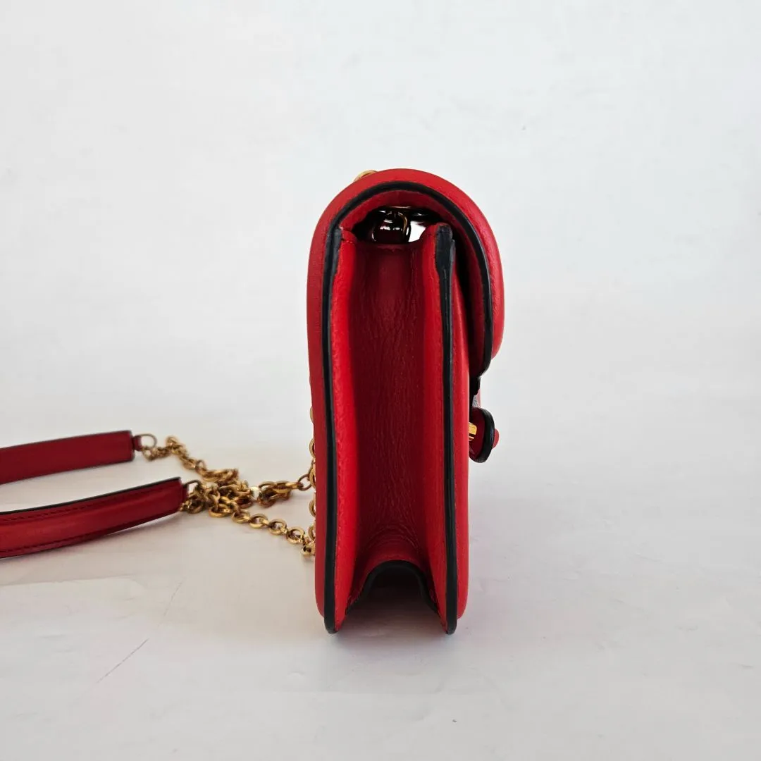Alexander McQueen Red Leather Mini Heroine Chain Crossbody Bag