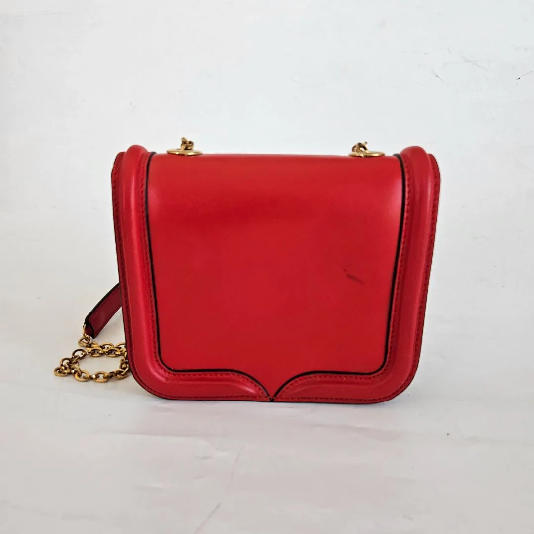 Alexander McQueen Red Leather Mini Heroine Chain Crossbody Bag