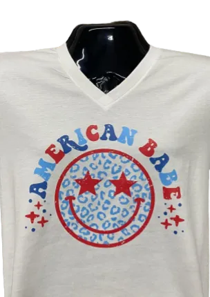 American Babe V-Neck Short Sleeve Shirt