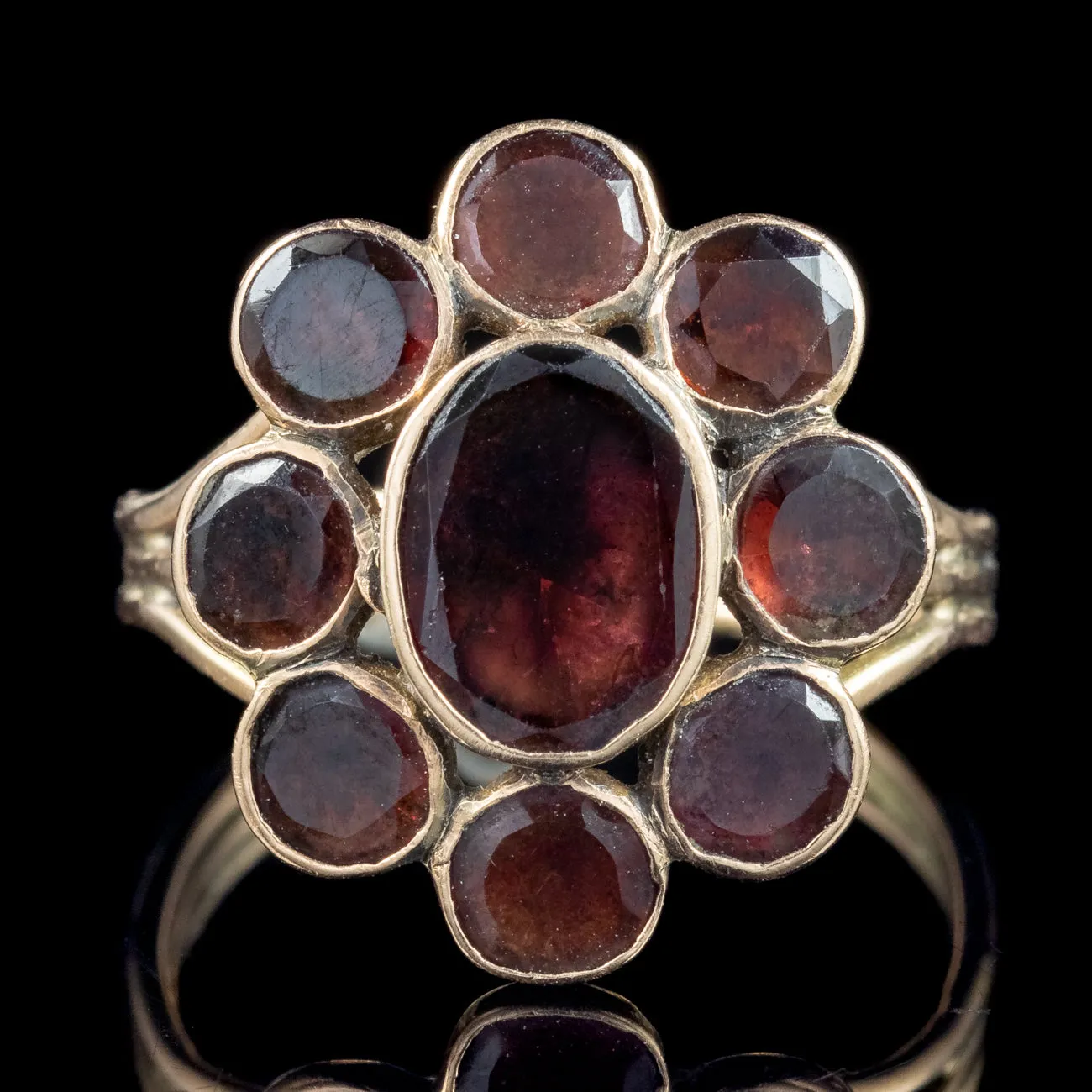 Antique Georgian Flat Cut Garnet Daisy Cluster Ring 2ct Total