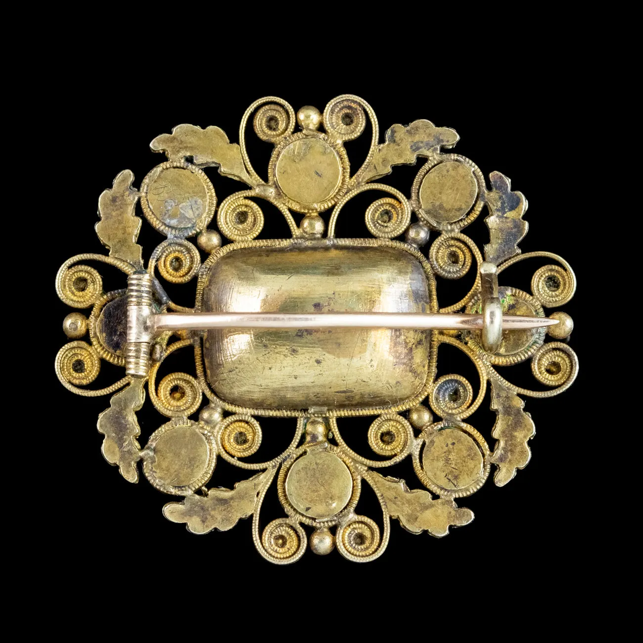 Antique Georgian Pink Topaz Turquoise Pearl Brooch 18ct Gold