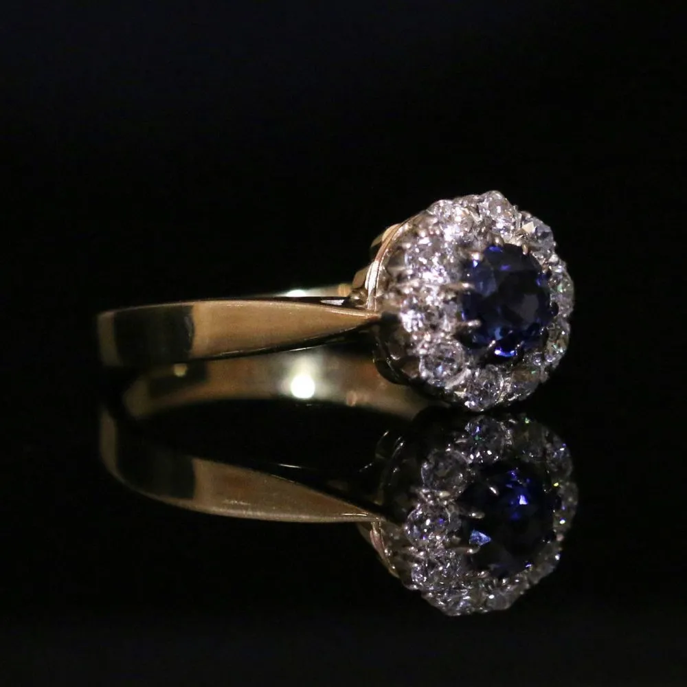Antique Sapphire Diamond Cluster Ring