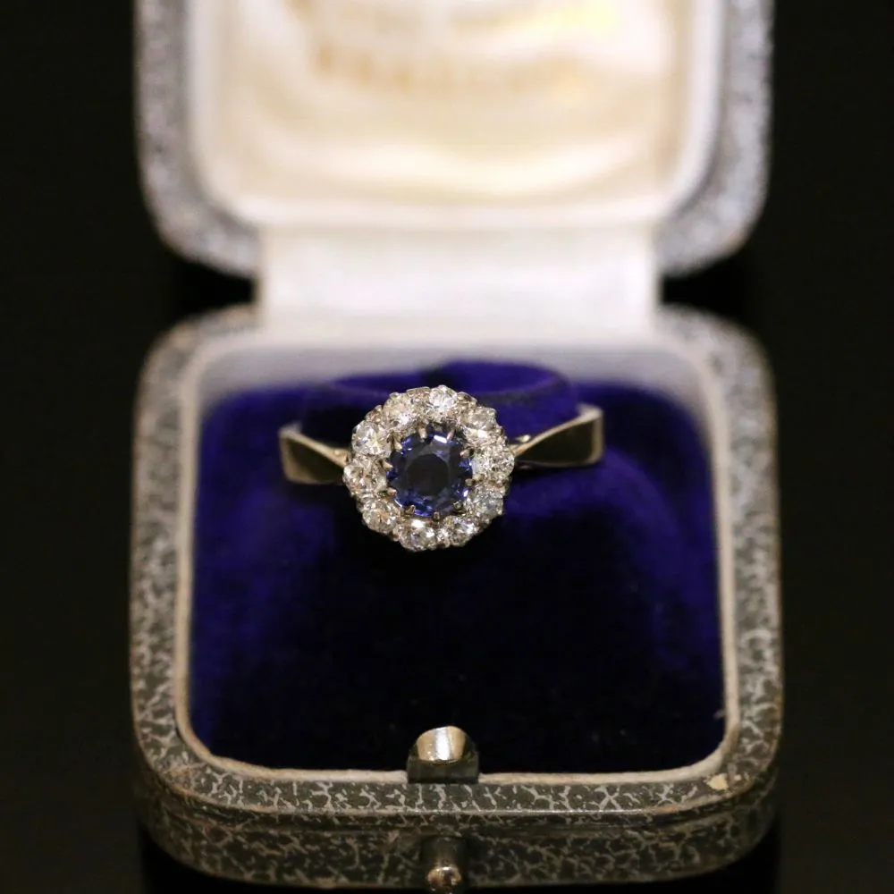 Antique Sapphire Diamond Cluster Ring