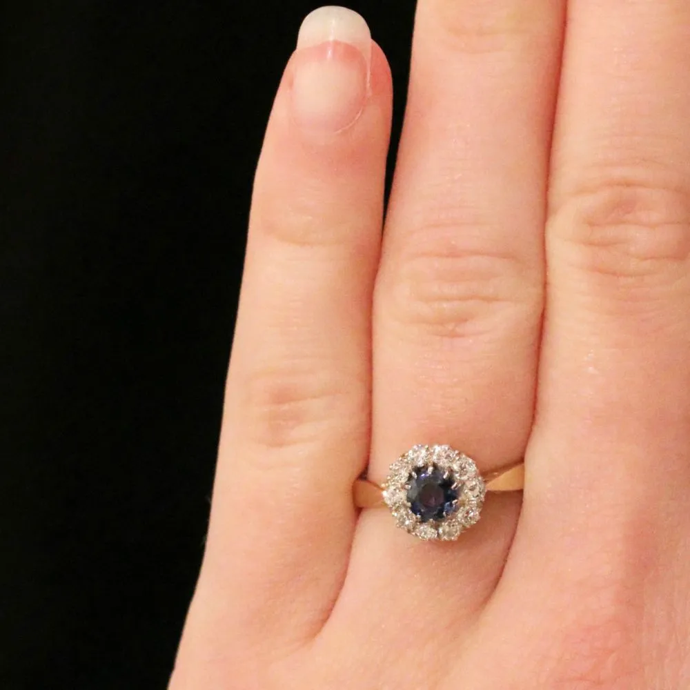 Antique Sapphire Diamond Cluster Ring