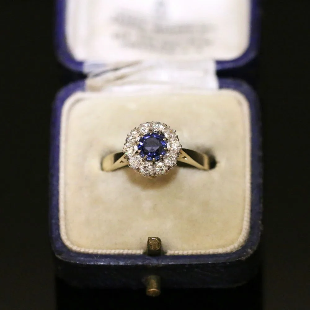 Antique Sapphire Diamond Cluster Ring