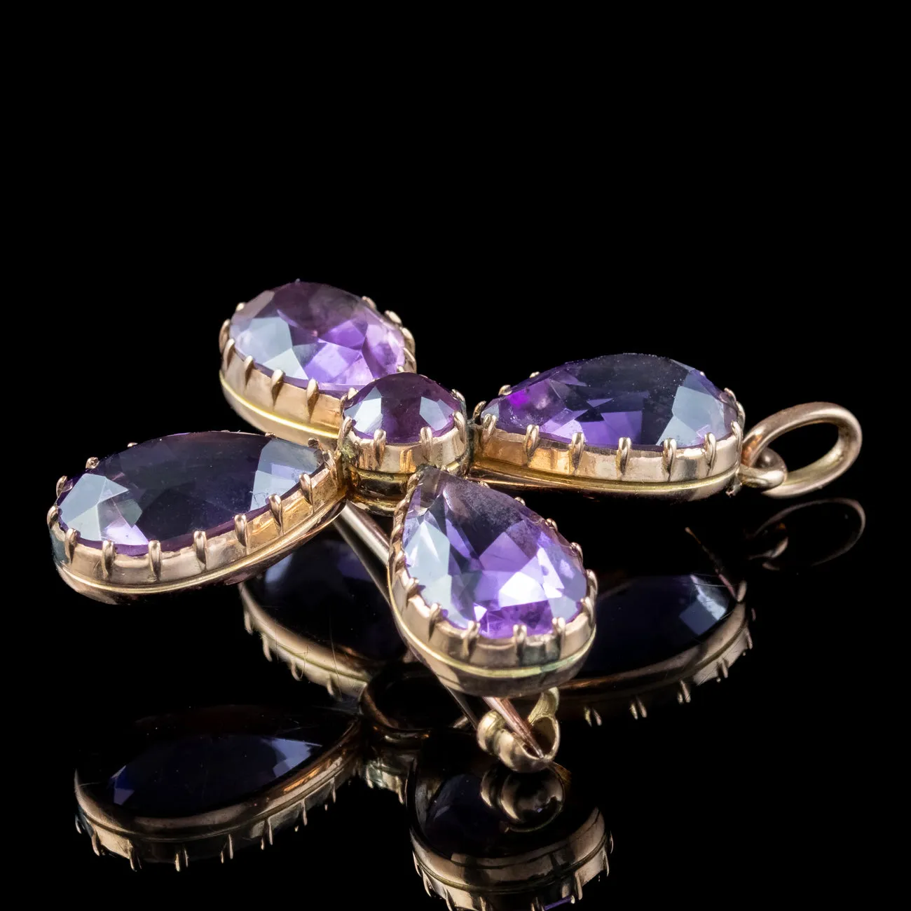 Antique Victorian Amethyst Cross Brooch 21ct Amethyst