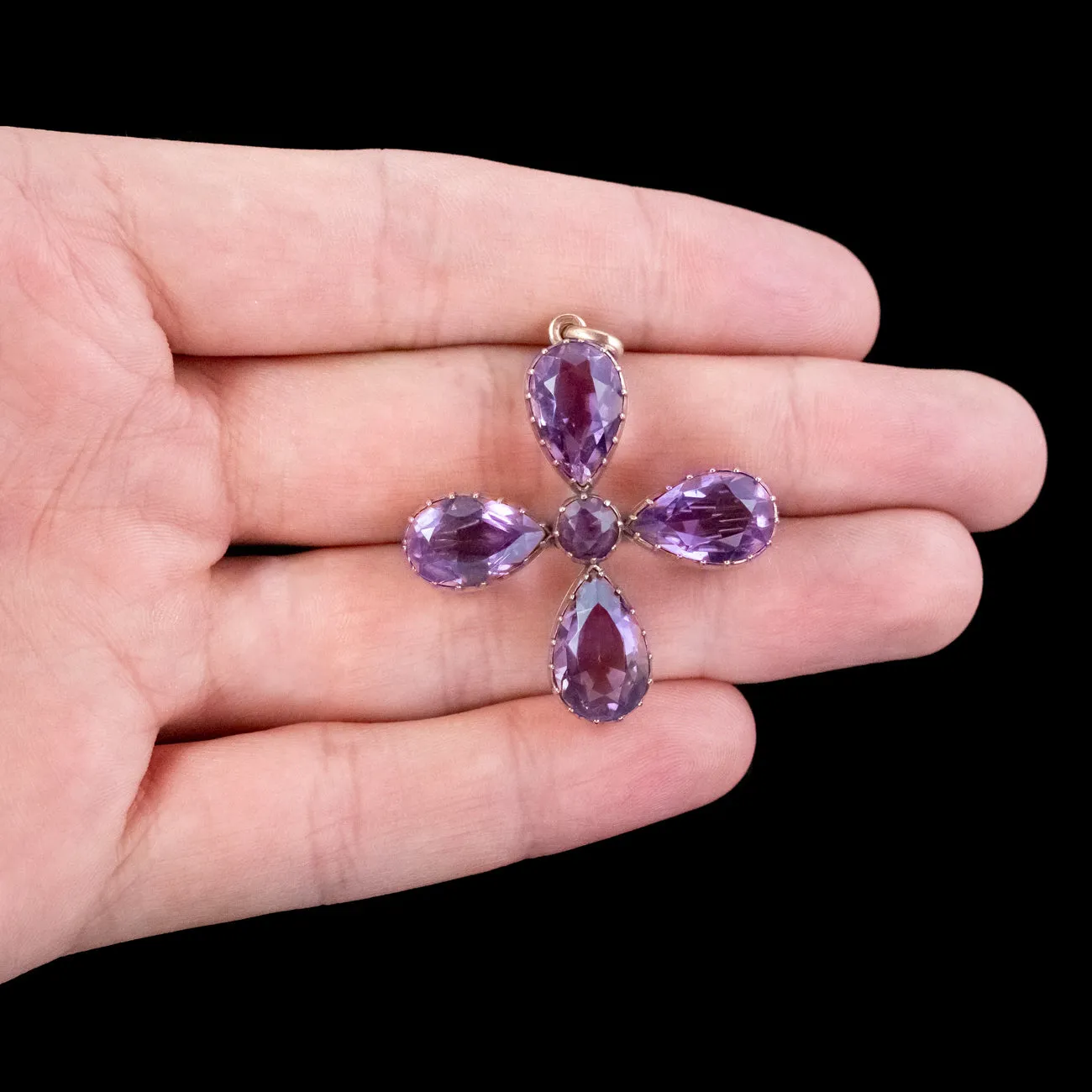 Antique Victorian Amethyst Cross Brooch 21ct Amethyst
