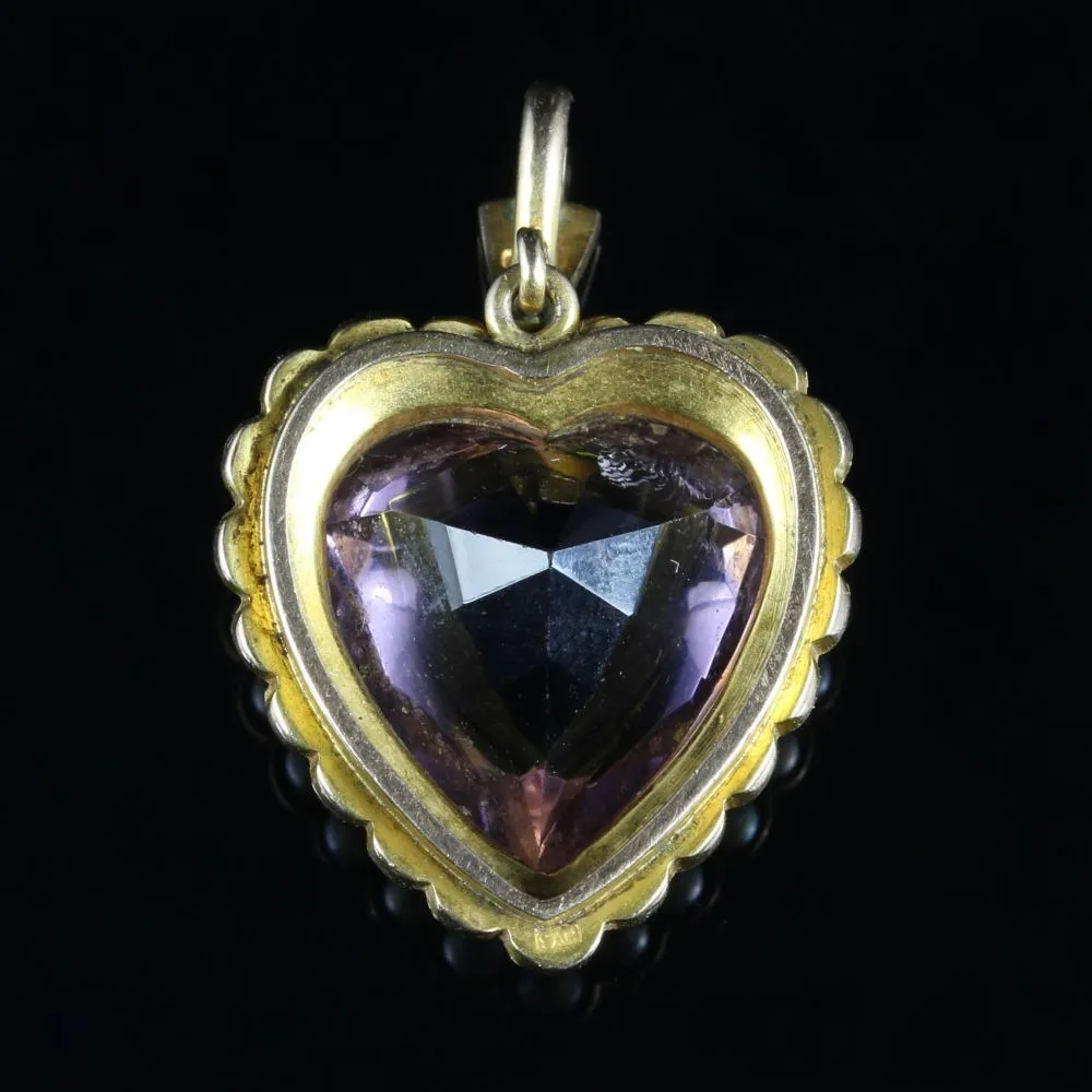 Antique Victorian Amethyst Pearl Heart Pendant 9Ct Gold Circa 1880