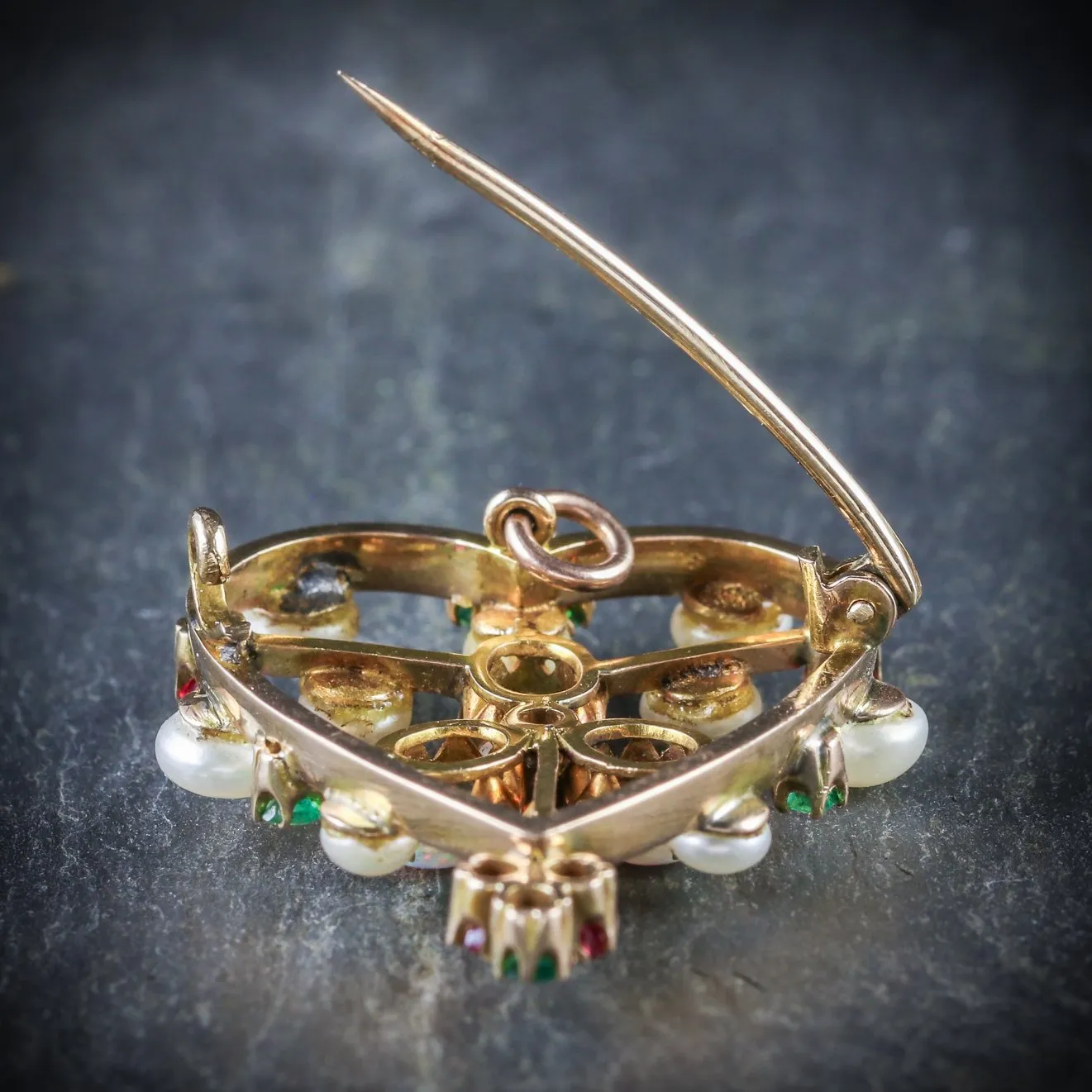 Antique Victorian Brooch Emerald Ruby Pearl Opal 18Ct Gold Circa 1900