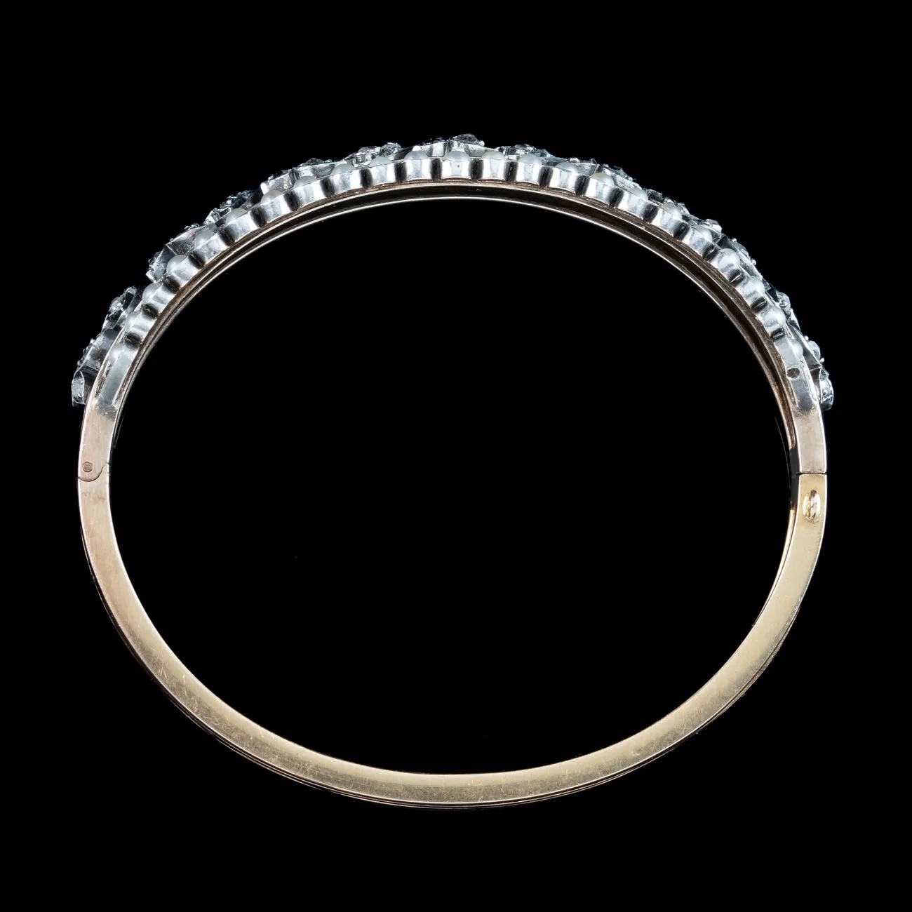 Antique Victorian French Diamond Pearl Ivy Bangle 18ct Gold