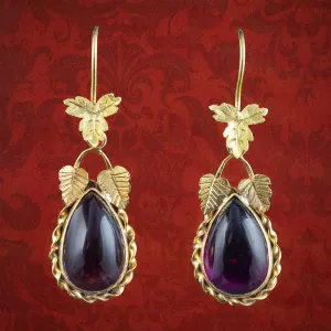 Antique Victorian Garnet Drop Earrings 15ct Gold 3.7ct Garnets