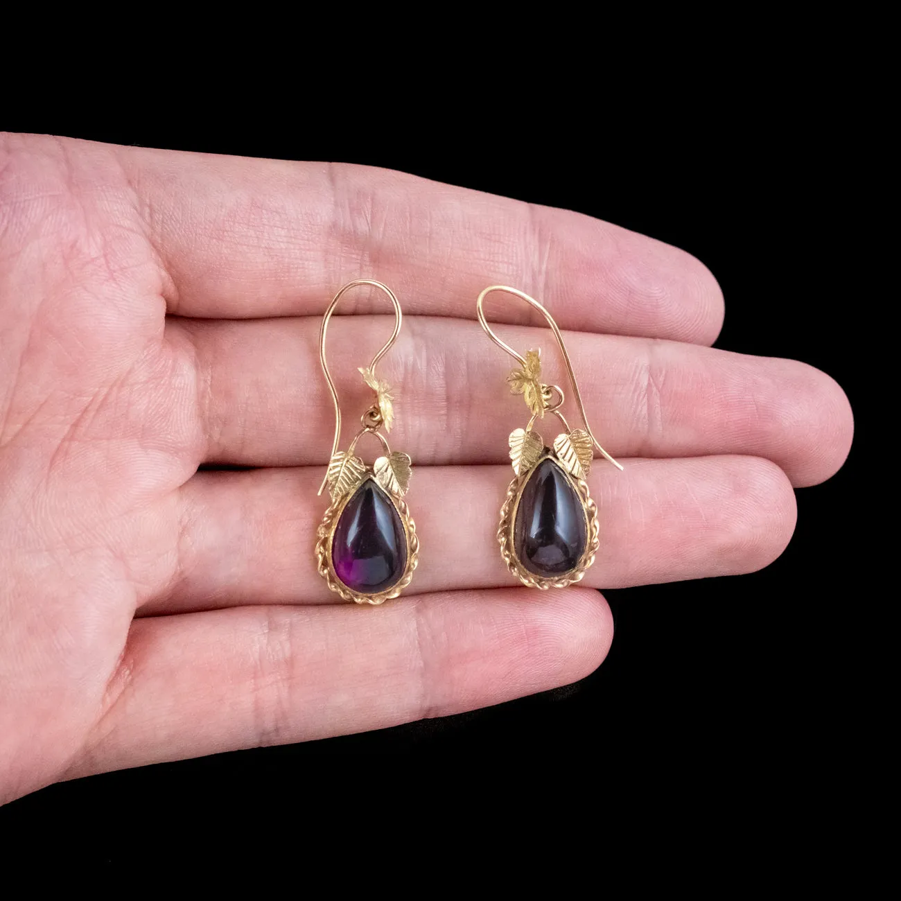 Antique Victorian Garnet Drop Earrings 15ct Gold 3.7ct Garnets