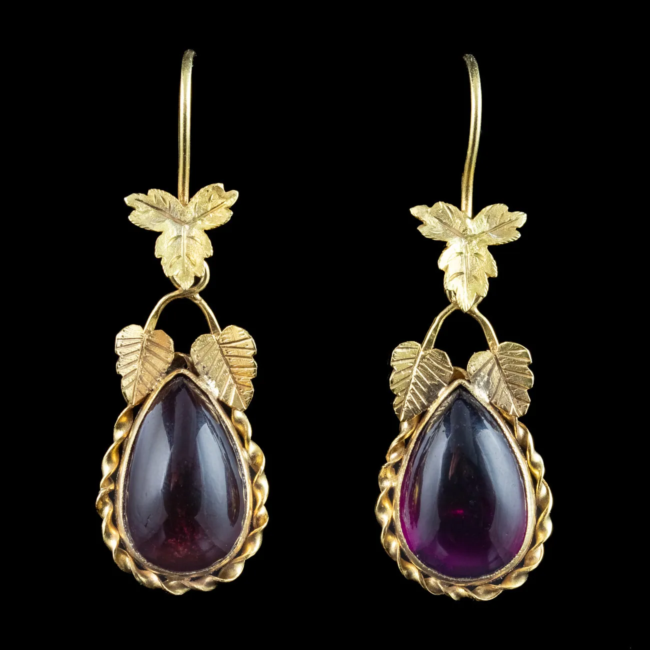 Antique Victorian Garnet Drop Earrings 15ct Gold 3.7ct Garnets