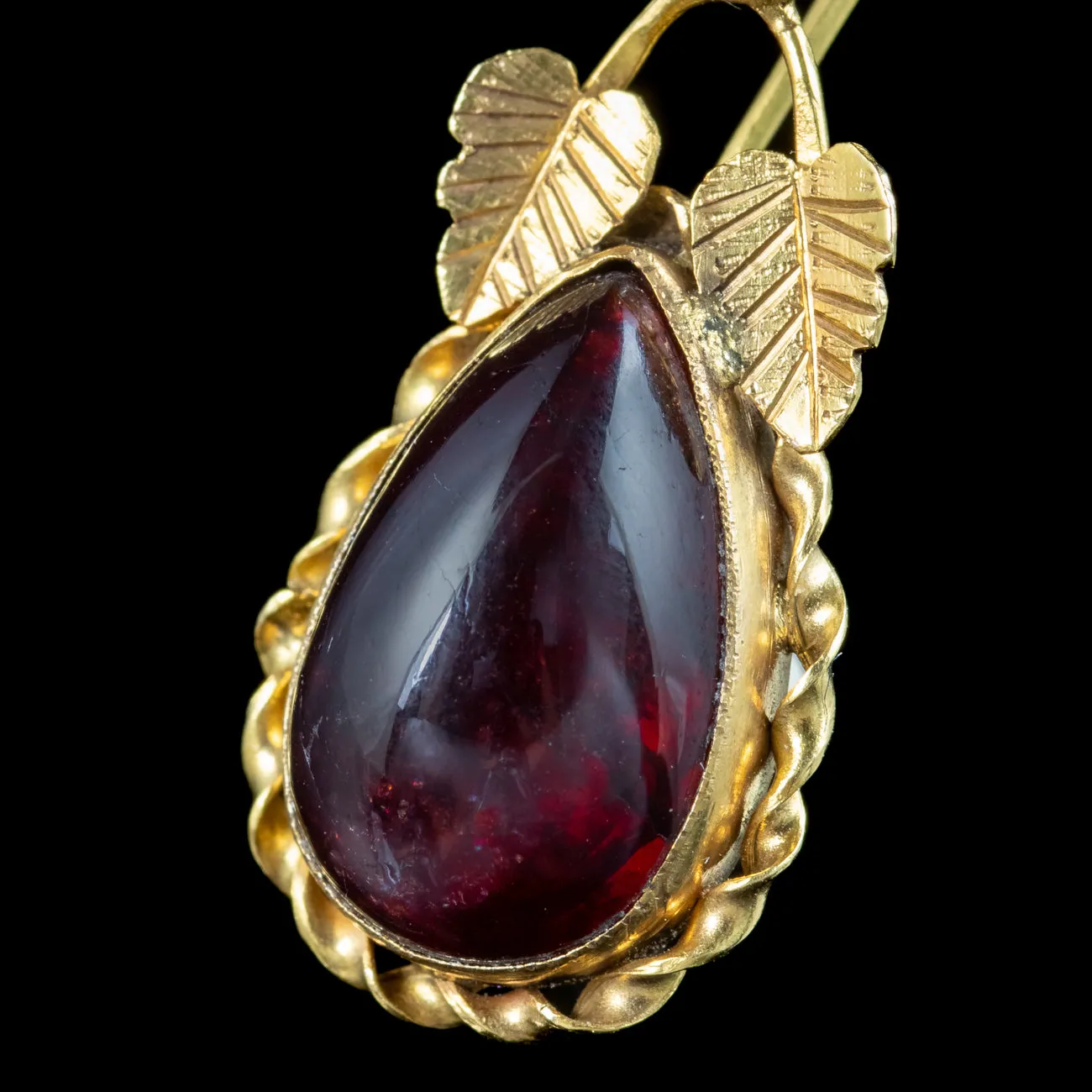 Antique Victorian Garnet Drop Earrings 15ct Gold 3.7ct Garnets