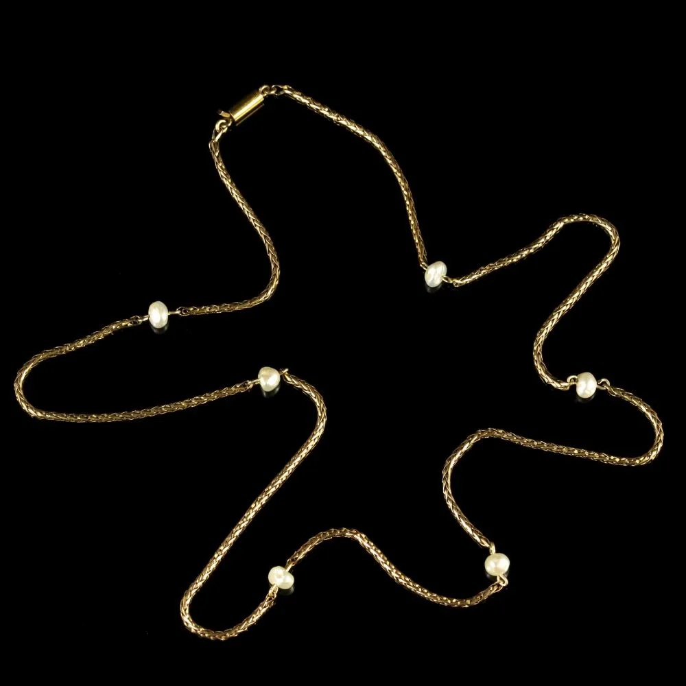Antique Victorian Gold Pearl Plait Chain Circa 1895