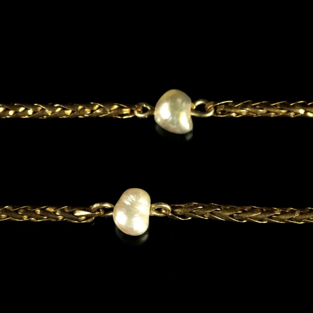 Antique Victorian Gold Pearl Plait Chain Circa 1895