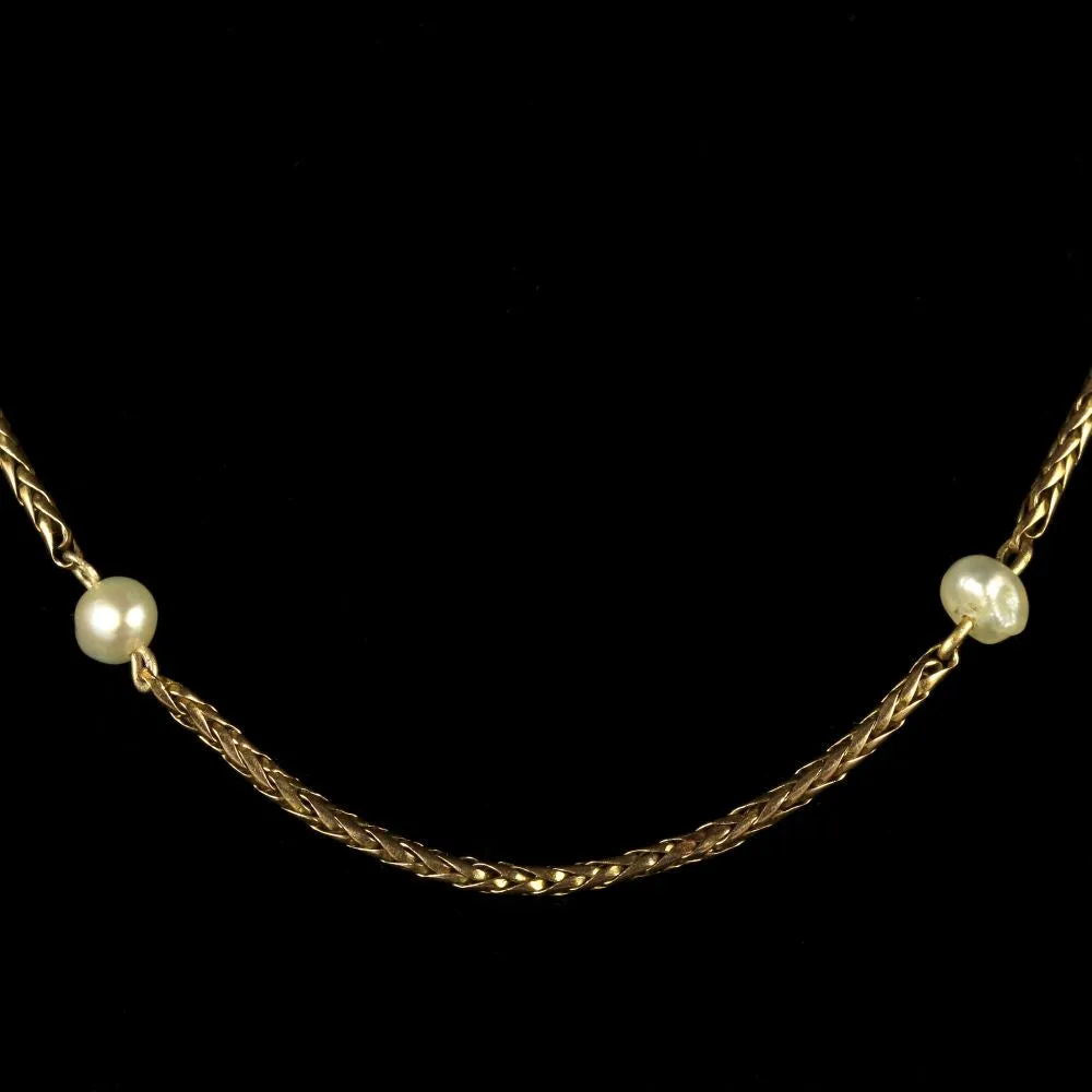 Antique Victorian Gold Pearl Plait Chain Circa 1895