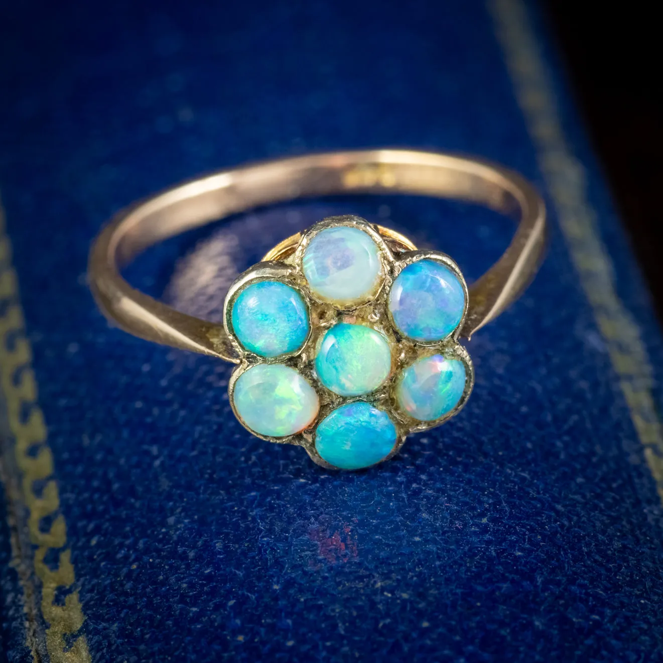 Antique Victorian Opal Cluster Flower Ring 9Ct Gold Circa 1880
