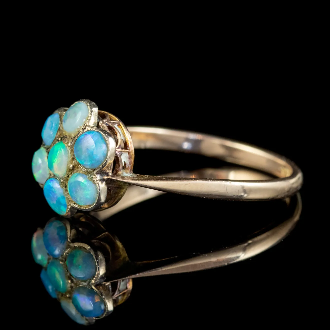 Antique Victorian Opal Cluster Flower Ring 9Ct Gold Circa 1880