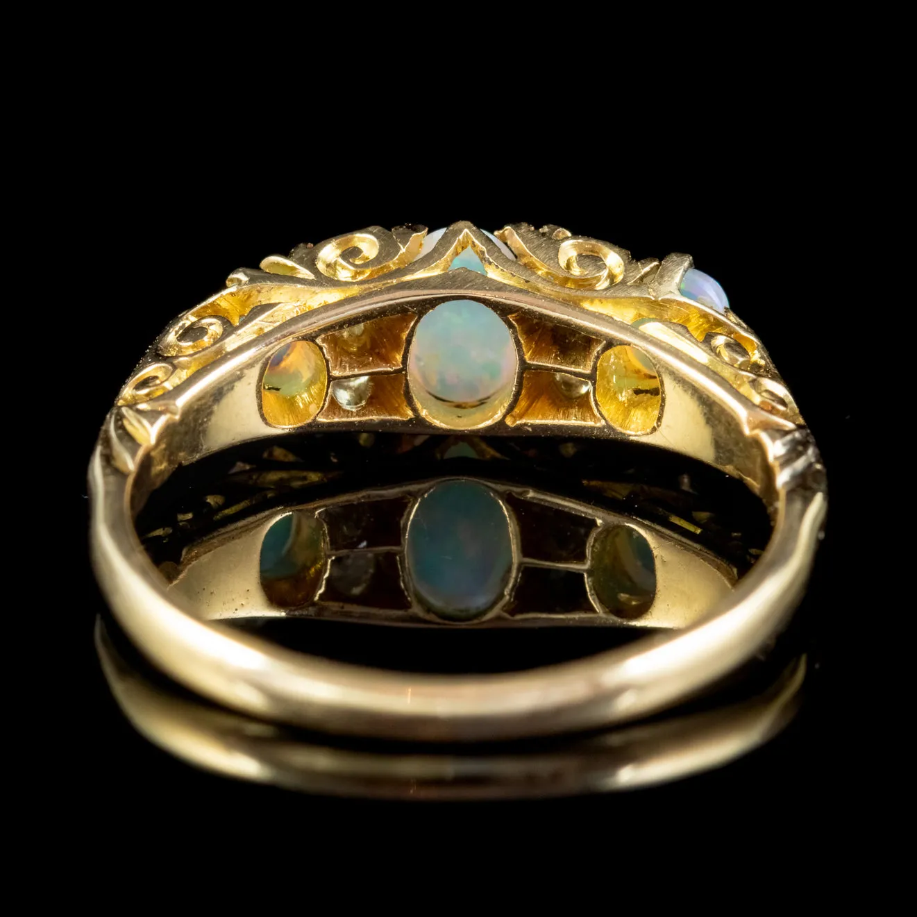 Antique Victorian Opal Diamond Ring 18ct Gold Circa 1895
