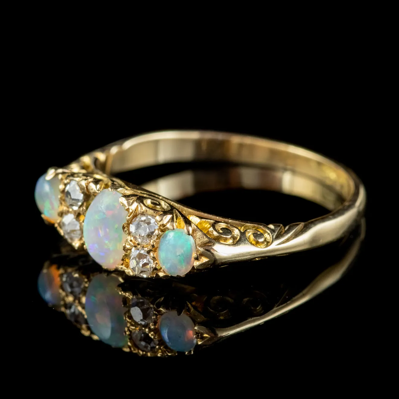 Antique Victorian Opal Diamond Ring 18ct Gold Circa 1895