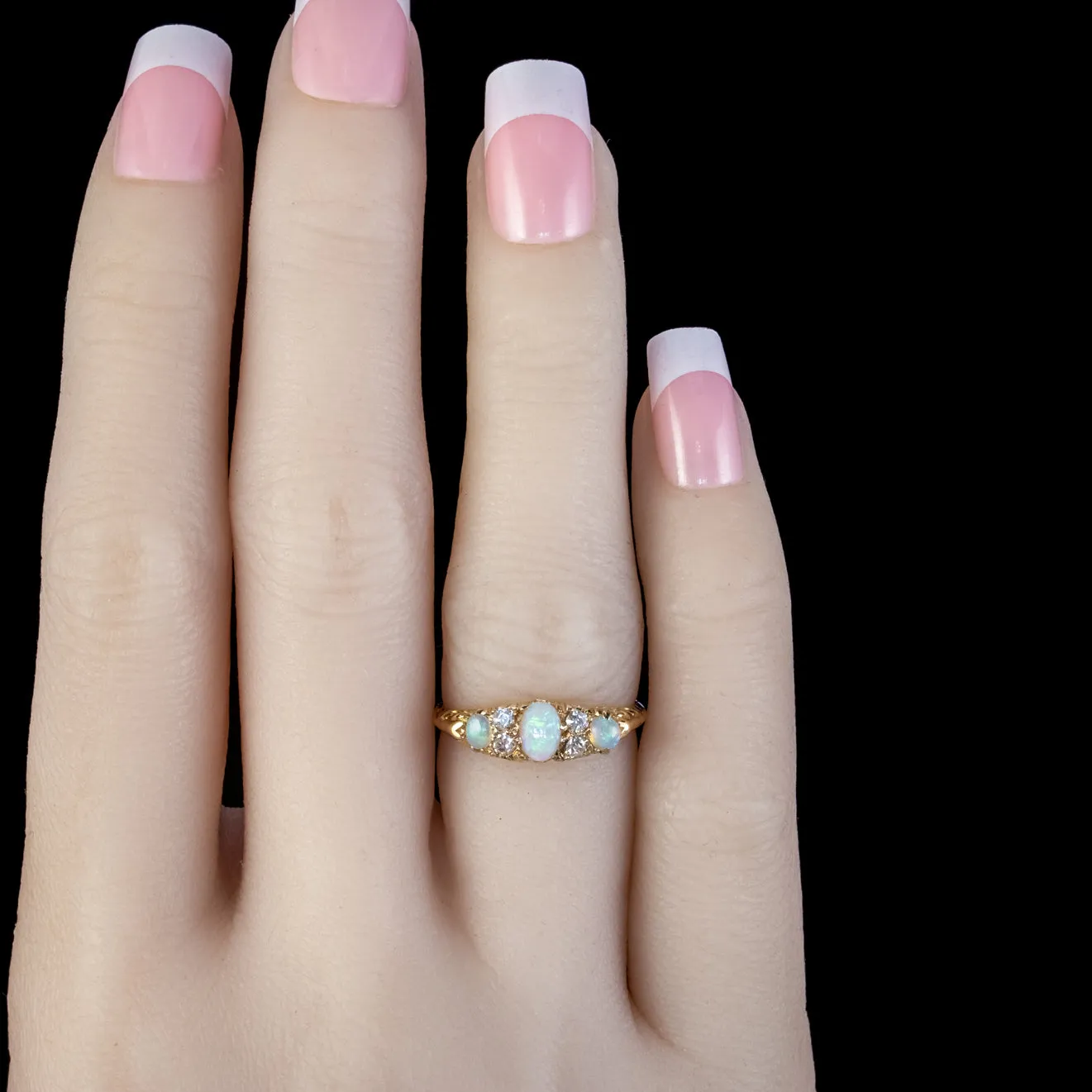 Antique Victorian Opal Diamond Ring 18ct Gold Circa 1895
