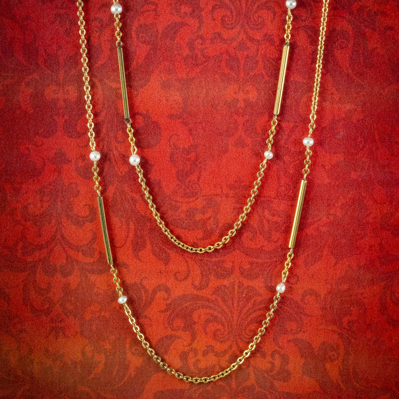 Antique Victorian Pearl Chain Necklace 9ct Gold Cira 1900