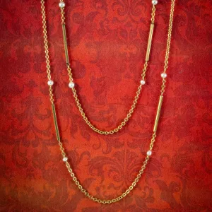 Antique Victorian Pearl Chain Necklace 9ct Gold Cira 1900
