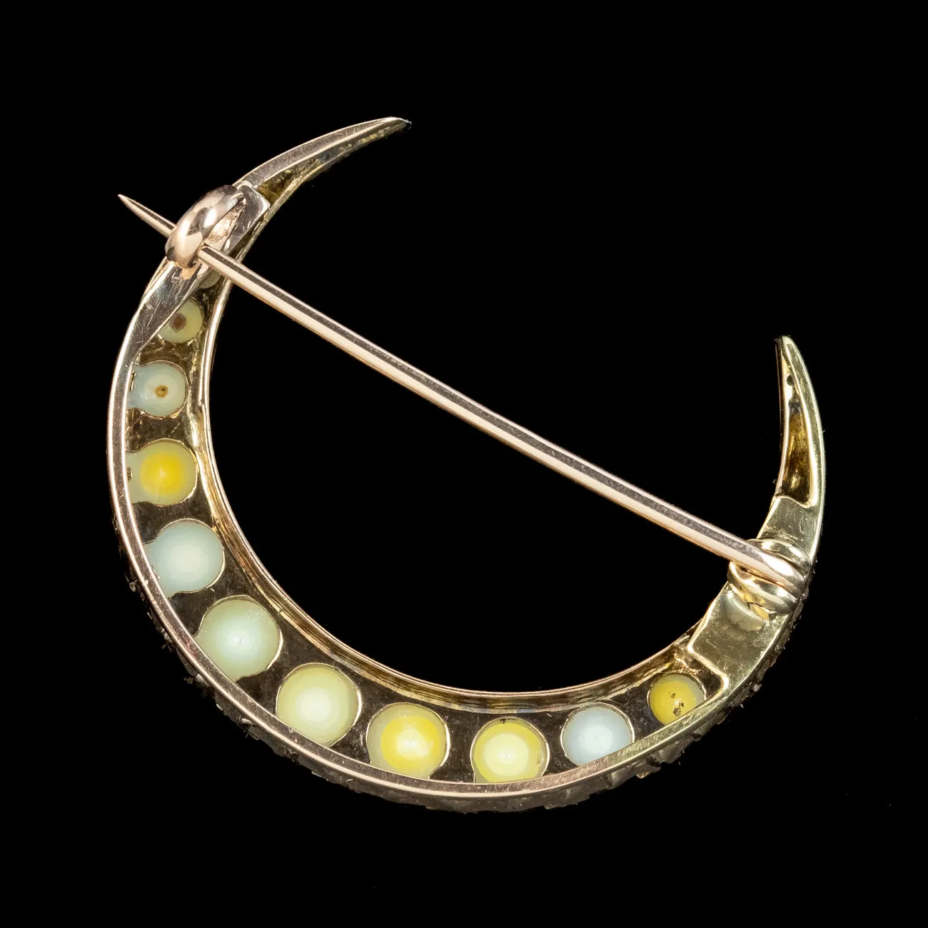 Antique Victorian Pearl Diamond Crescent Moon Brooch 18ct Gold