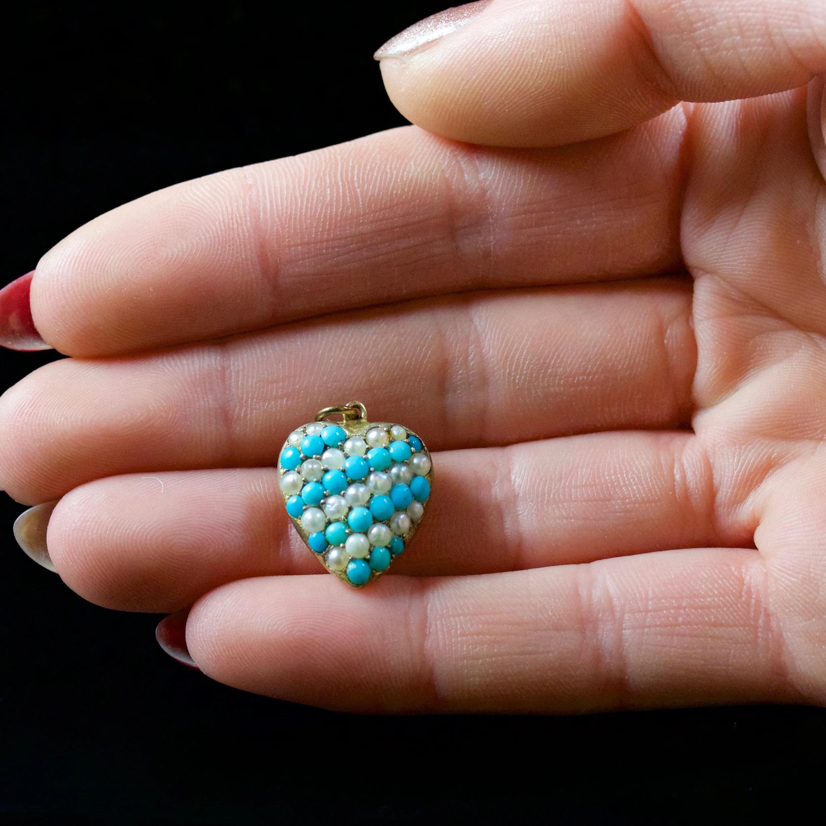 Antique Victorian Pearl Turquoise Pendant 15Ct Circa 1880