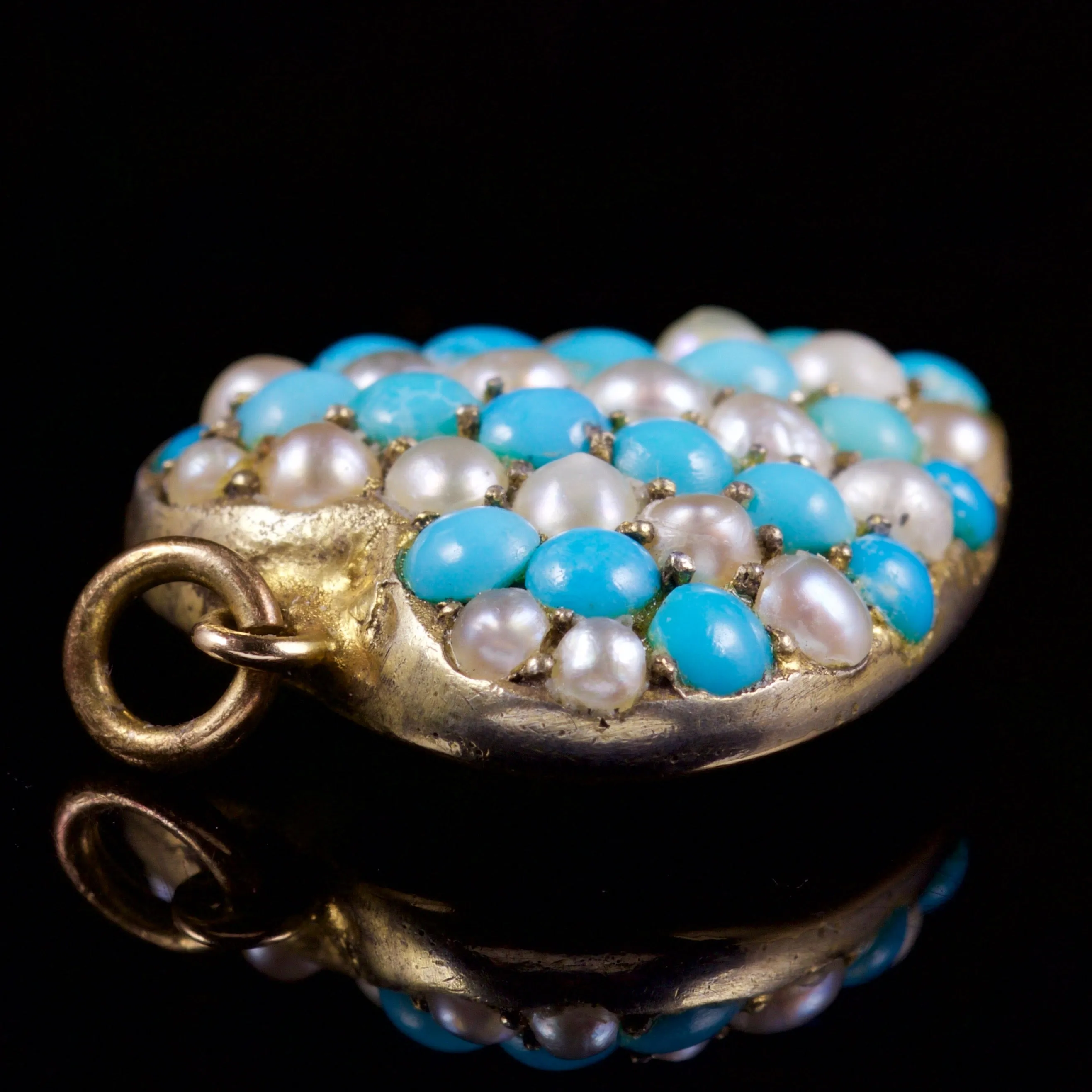 Antique Victorian Pearl Turquoise Pendant 15Ct Circa 1880